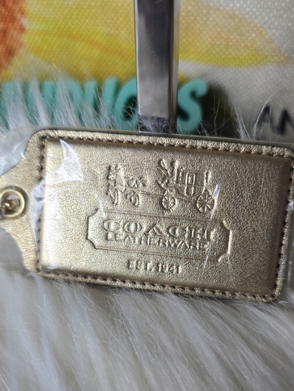 Coach 3.5" XL Uncirculated Metallic Gold Leather Logo Tag NWOT hangtag Y2k